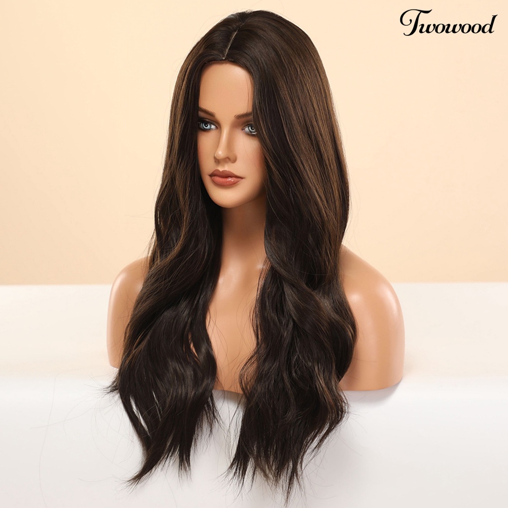 Twowood Wanita Wig Silky Inner Mesh Lembut Ombre Highlight Rambut Alami Bagian Tengah Wig Untuk Perempuan