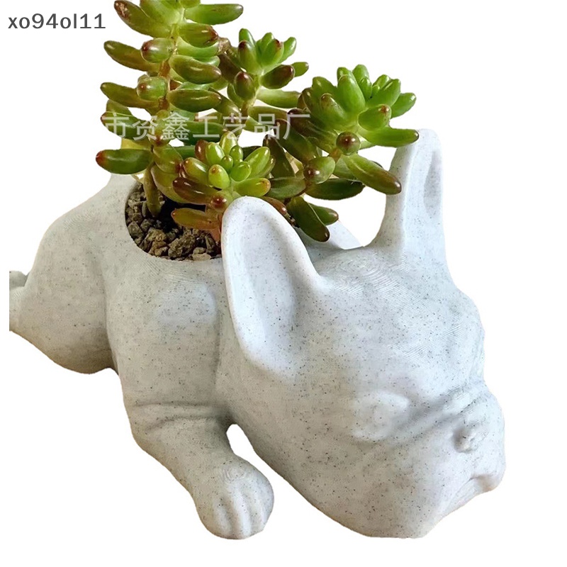 Xo French Bulldog Shape Resin er Pot Tanaman Desktop Untuk Rumah OL