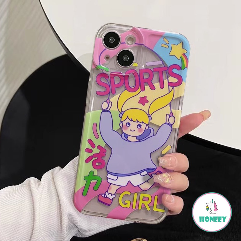 IPHONE Casing Ponsel Gadis Olahraga Lucu Kartun Happy Untuk Iphone11 12 13 14 Pro Max XR Xs8 7plus Fashion Colorful Shockproof Soft Cover