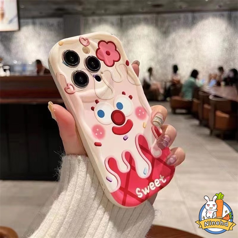 IPHONE Casing Kompatibel Untuk Iphone14 13 12 11 Pro Max X Xr Xs Max8 7 6 6s Plus Se2020 Ice Cream Lucu Imut Wajah Tersenyum Casing Ponsel Melengkung Silikon Shockproof Soft Case Pelindung