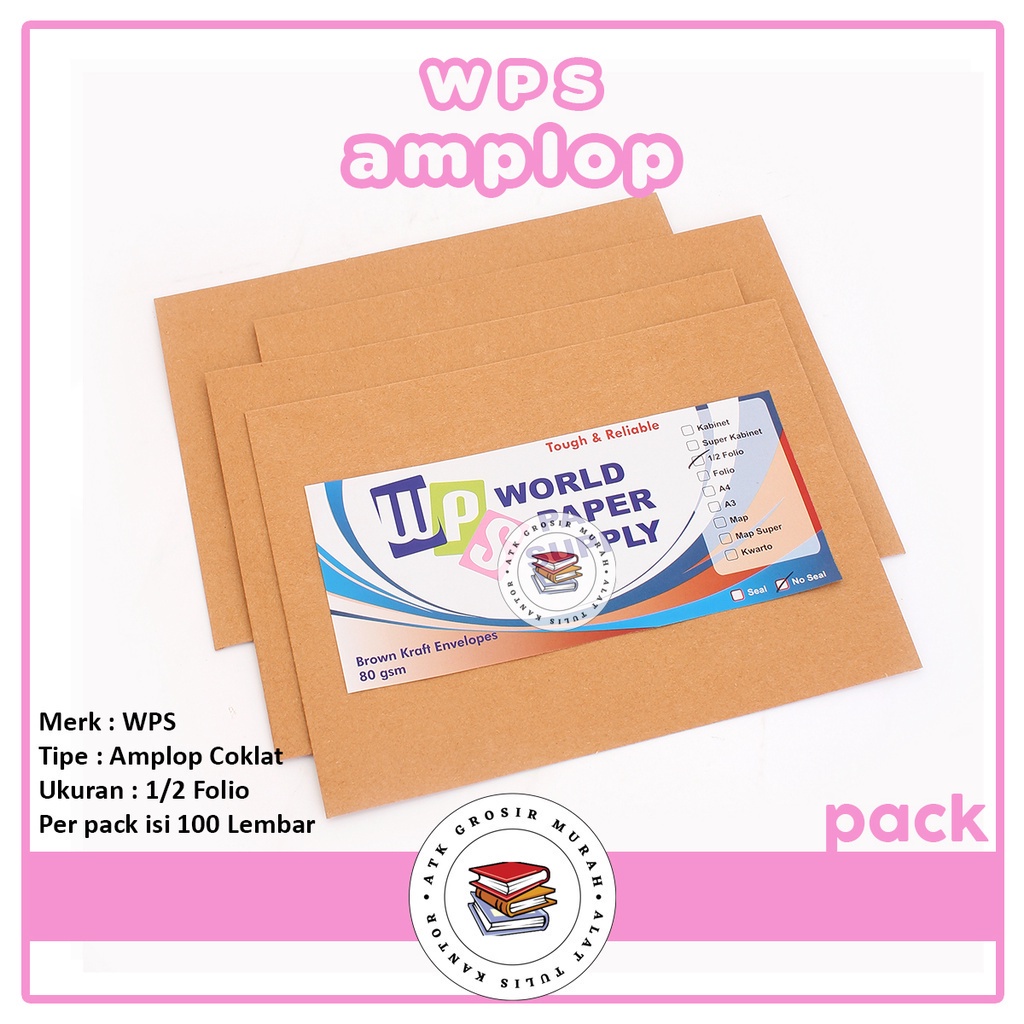 

WPS - Amplop Coklat Polos Ukuran 1/2 Folio No Seal - Pack