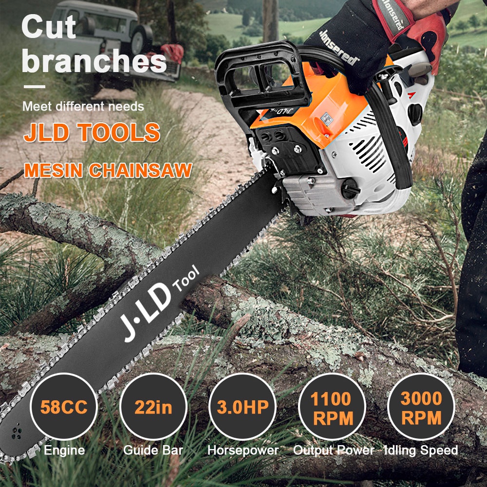 JLD Mesin Potong Kayu 58CC Mesin sinso senso Chainsaw 2Tak 22inch Gergaji Potong Pohon Kayu GERGAJI MESIN POTONG KAYU KUALITAS TERBAIK BY JAPAN TECHNOLOGY