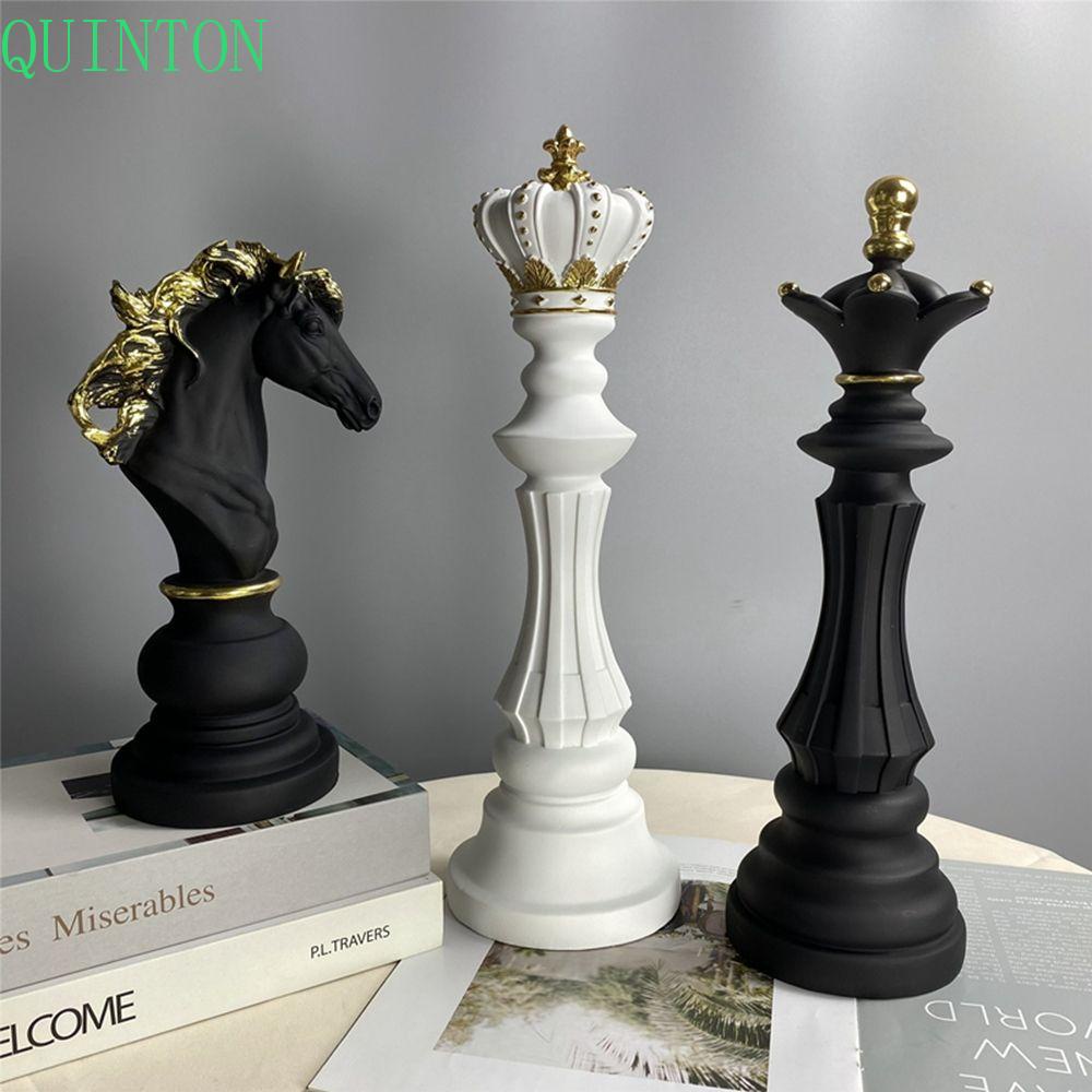 Patung Catur QUINTON Resin Internasional Chessmen Statue King Knight Queen Dekorasi Kabinet Papan Potongan Catur Dekorasi Desktop Rumah