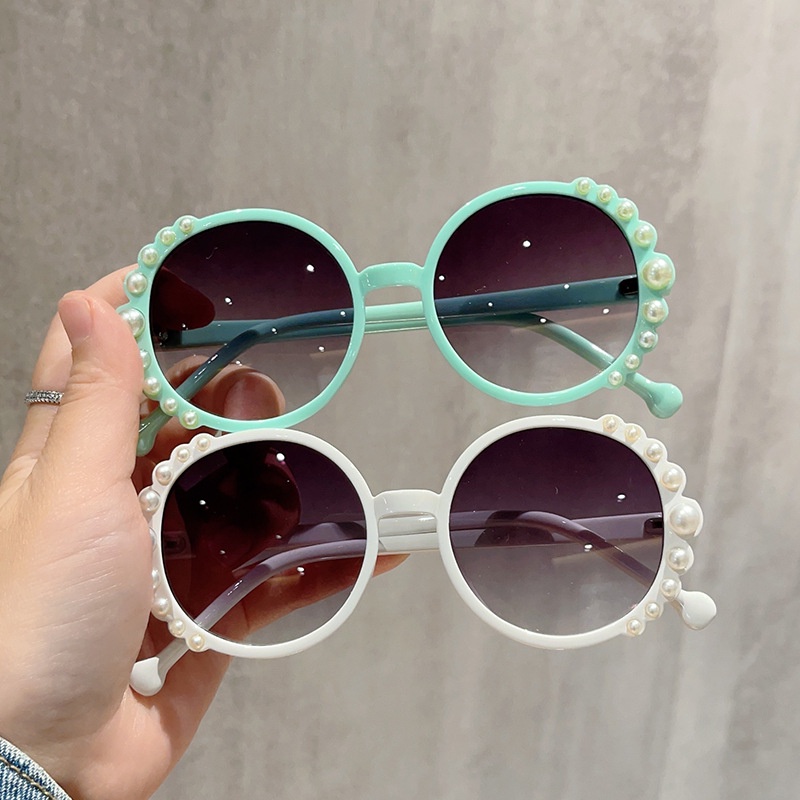 (YUZHU) Mutiara Anak-Anak Kacamata Hitam Vintage Fashion Bingkai Bulat Warna Permen Kerai Sunglasses