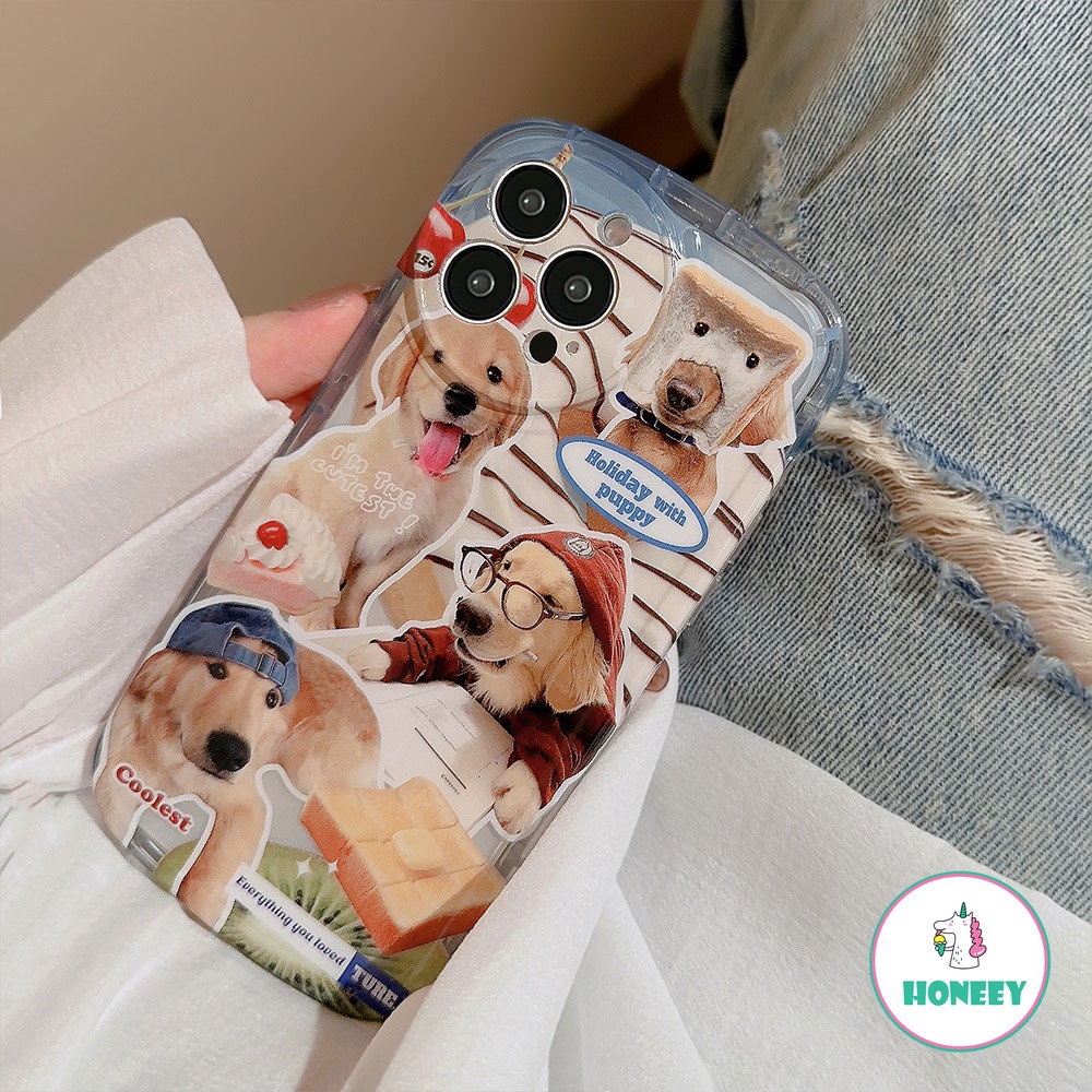 IPHONE Kacamata Anjing Roti Bakar Lucu Puppy Cowboy Kartun Phone Case Untuk Iphone14 13 12 11 Pro Max14 Plus Bantal Udara Lucu Shockproof Soft Cover