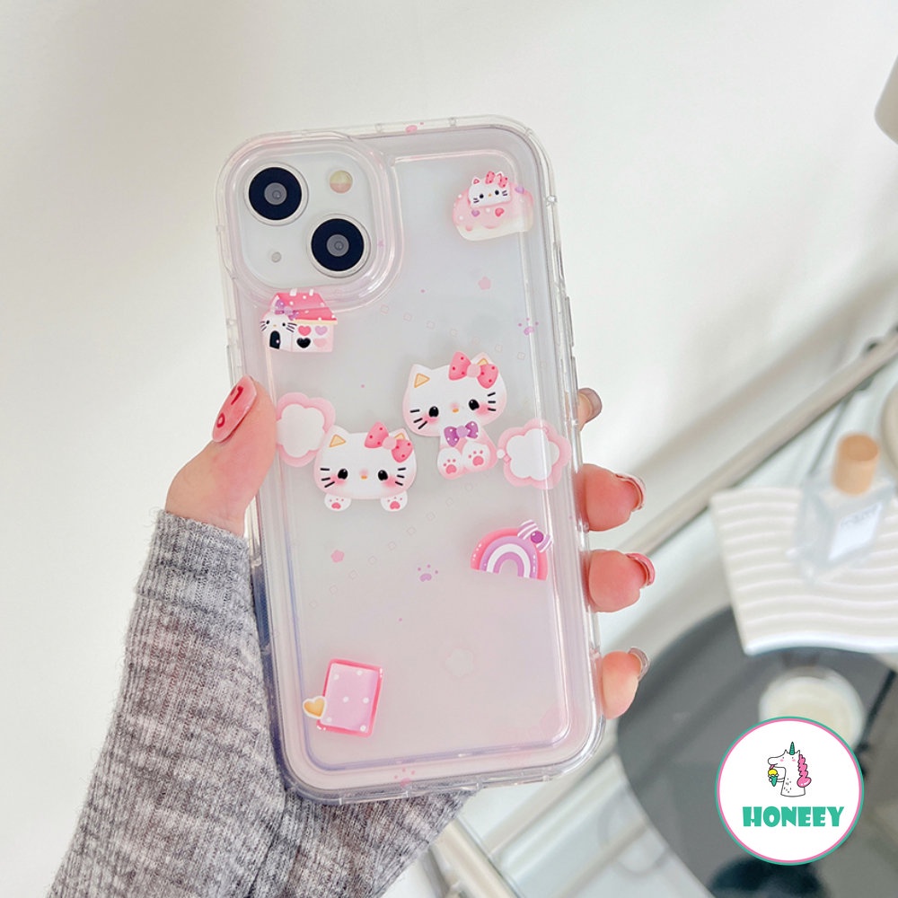 Casing Airbag Kitty Kartun Lucu Untuk iPhone 11 Pro Max12 13 14 Pro Max XR XS 7 8plus Bening Motif Bunga Bintang Penutup Belakang