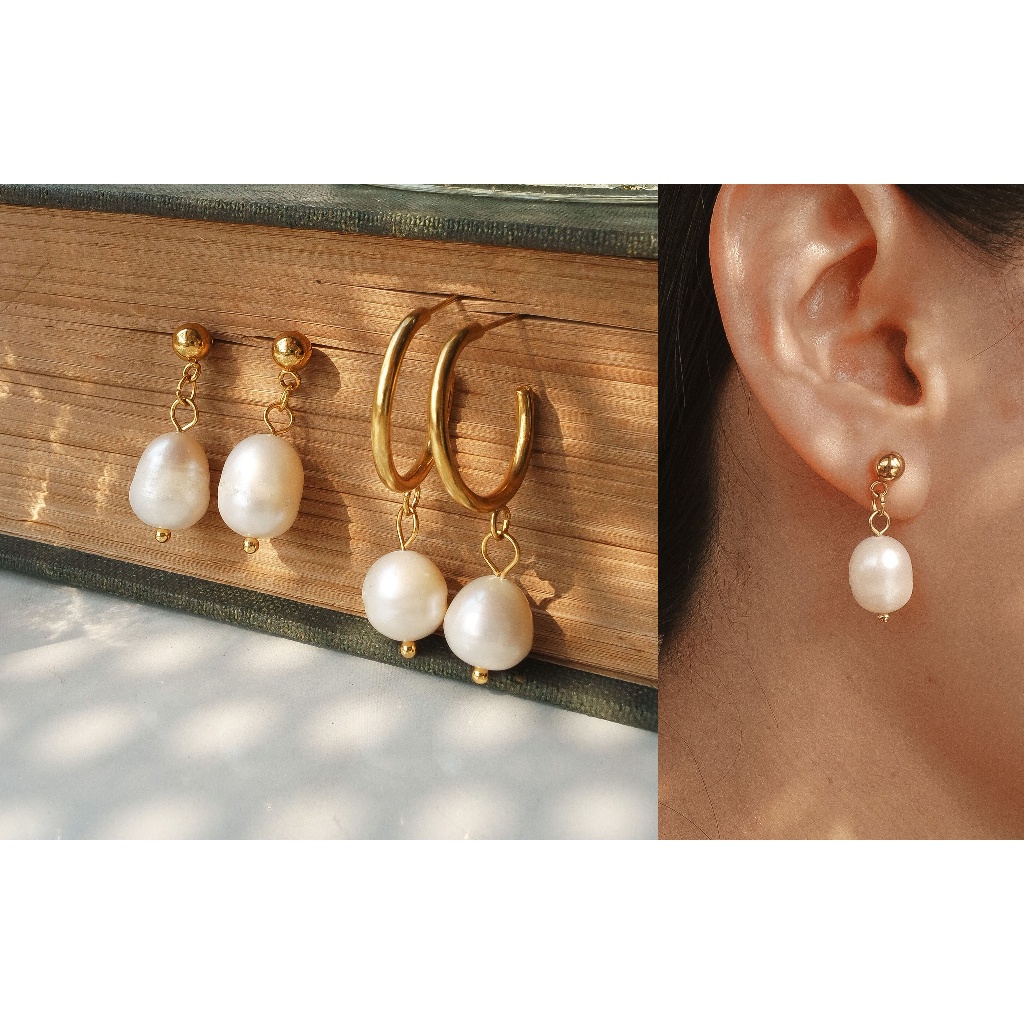 (ANTING ANTI KARAT) - ELLA FRESHWATER PEARL EARRINGS - STAINLESS STEEL