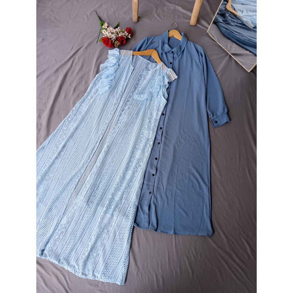 MERONA-GAMIS OUTER SET  2IN1 LONG OUTER BURKAT CAMILLE DRESS/GAMIS SET OUTER CRINKLE MIX BURKAT /GAMIS LEBARAN/GAMIS PESTA/COD