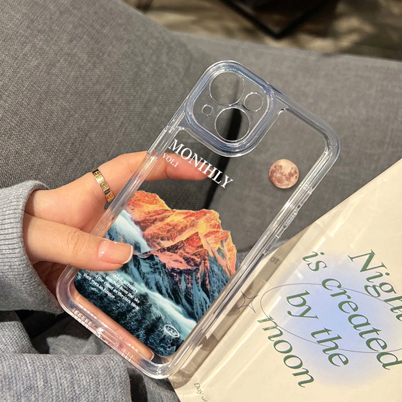 Mountain Moon Case Untuk Oppo Realme C21 C21Y C11 C2 C20 C25Y C11 C15 C30 C31 C35 C55 10 Pro 9i 9Pro Q5i V23 V11 Reno8 7 6 6Pro 5G 4SE Find X5 X5Pro Akrilik Ruang TPU Penutup Belakang