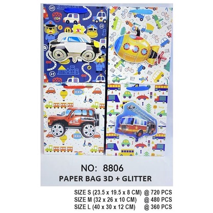 

Paper Bag Fancy Ukuran S M L Paper Bag 3D Motif Transportasi