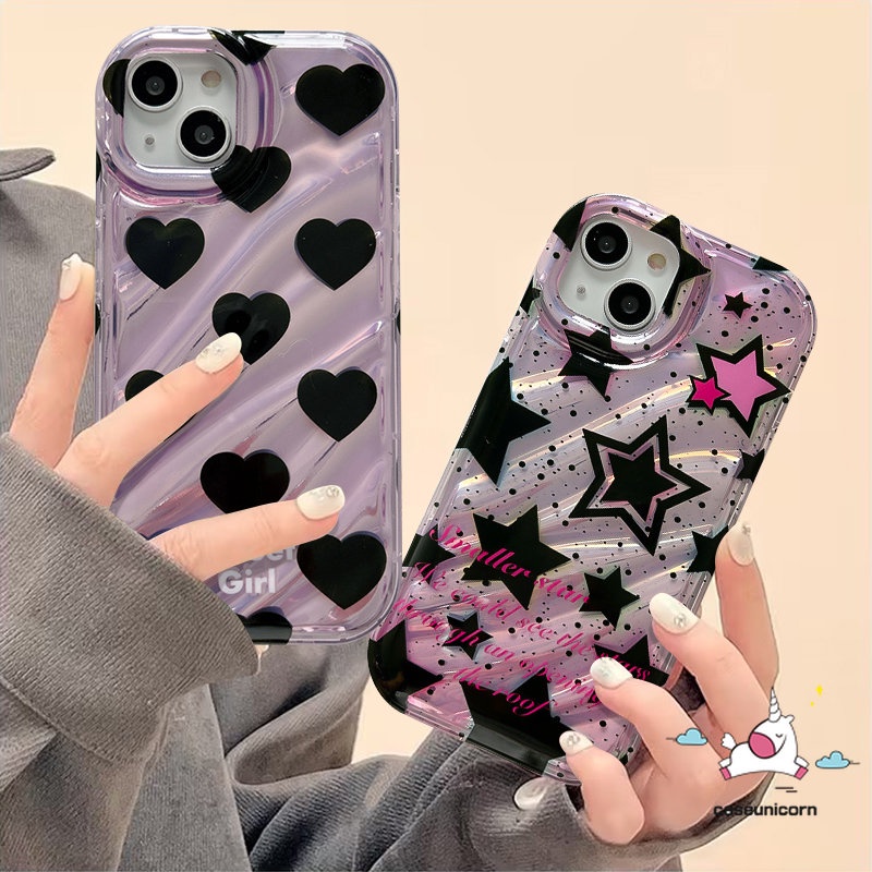 Casing Kartu Laser Cinta Hati Warna Dazzle Mewah Kompatibel Untuk IPhone 7plus13 11 14 12 Pro MAX XR 6 6S 7 8 Plus X XS MAX 8Plus SE 2020 3D Stereo Bergelombang Kreatif Star Tree Case