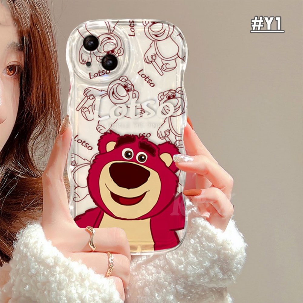 Casing Realme C53 C55 C33 C35 C30 C31 Realme 10 9i 8i 6i 5 7i C15 C25 C21Y C25Y C12 C1 C20 C3 C2 C1 Narzo 50 Wavy Edge Cartoon Manyo Strawberry Bear Transparan Soft Case RIXUAN