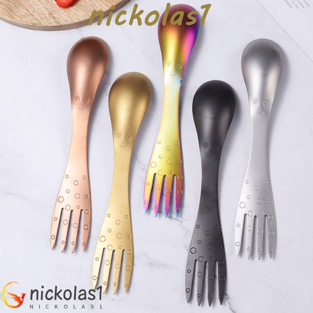 Nickolas1 Sendok Gurita Digunakan Di Kedua Ujung Perlindungan Lingkungan Camp Fruit Fork Titanium Plated Gold Sendok Garpu Peralatan Makan Luar Ruangan Dessert Spoon Can Opener Bottle Opener Fork