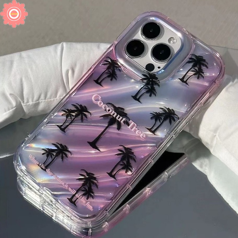 IPHONE Casing Kartu Laser Cinta Hati Bintang Kompatibel Untuk Iphone11 13 14 12 Pro MAX XR 7Plus 78 6 6S Plus X XS MAX SE 2020kreatif 3D Stereo Korgasi Fantasi Pohon Kelapa Soft Cover