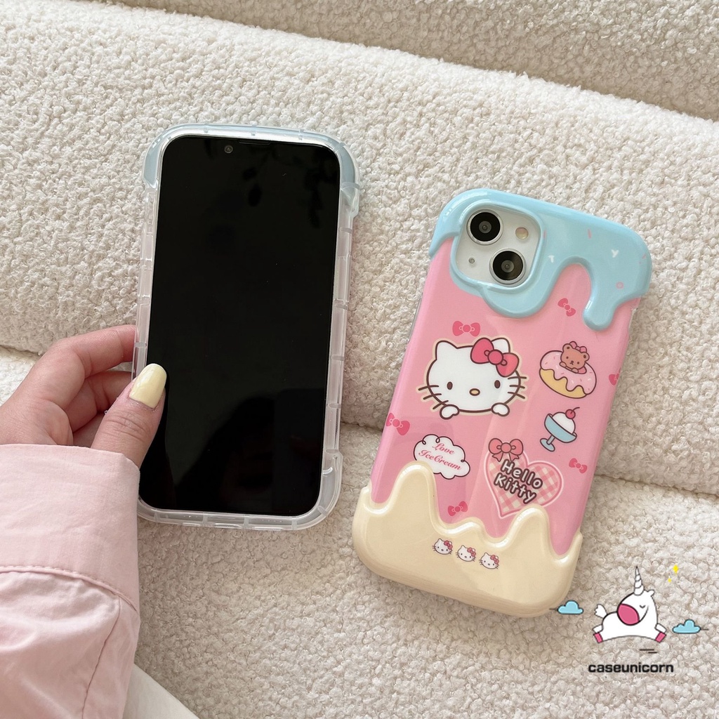 IPHONE 3d Warna Ice Cream Kartun Hello Kitty Pochacco Doodle Phone Case Kompatibel Untuk Iphone11 13 XR 12 14 Pro Max 7Plus X7 8 Plus XS Max SE 2020lucu Kirby Lembut TPU Cover