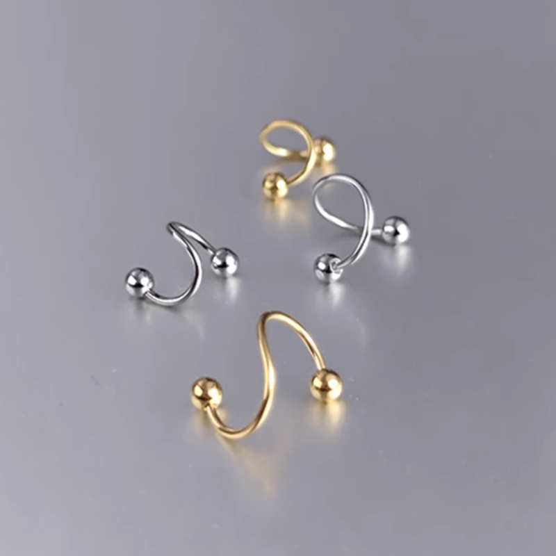 Papaozhu Anting Tusuk Spiral Stainless Steel Minimalis Untuk Wanita Pria Perak Emas Hitam Bola Kecil Memutar Anting Mulut Hidung Cincin Keren Perhiasan Fashion