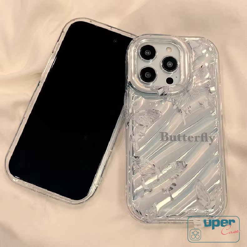 Case Kartu Warna Dazzle Kupu-Kupu Mimpi Kreatif Kompatibel Untuk IPhone 7Plus 14 11 13 12 Pro MAX XR X7 6 8 6S Plus XS MAX SE 2020 3D Stereo Korgasi Huruf Sederhana Casing Mewah