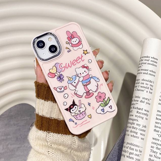 All New Metal Camera Skin Silicone Soft Case IPhone 11 12 13 14 Pro Max Women's Fashion Gift Cute Cartoon Pink Phone Case Hello Kitty Cat