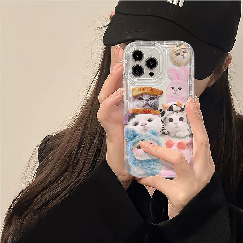 IPHONE Kucing Lucu Casing Ponsel Lembut Kompatibel Untuk Iphone14 13 11 12 Pro XS Max X XR 7+ 8plus Casing Transparan TPU Silikon Shockproof Cover