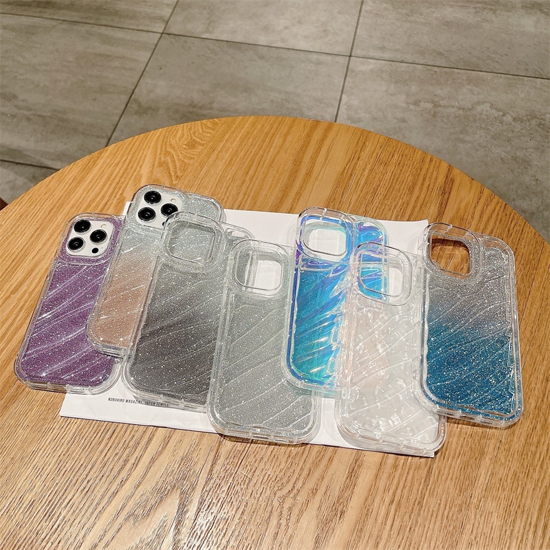 IPHONE Casing Ponsel Bubuk Glitter Gradasi Motif Gelombang Iphone14 13 12 11 Pro MAX X XS Max7 8 Plus Shockproof Case Cover