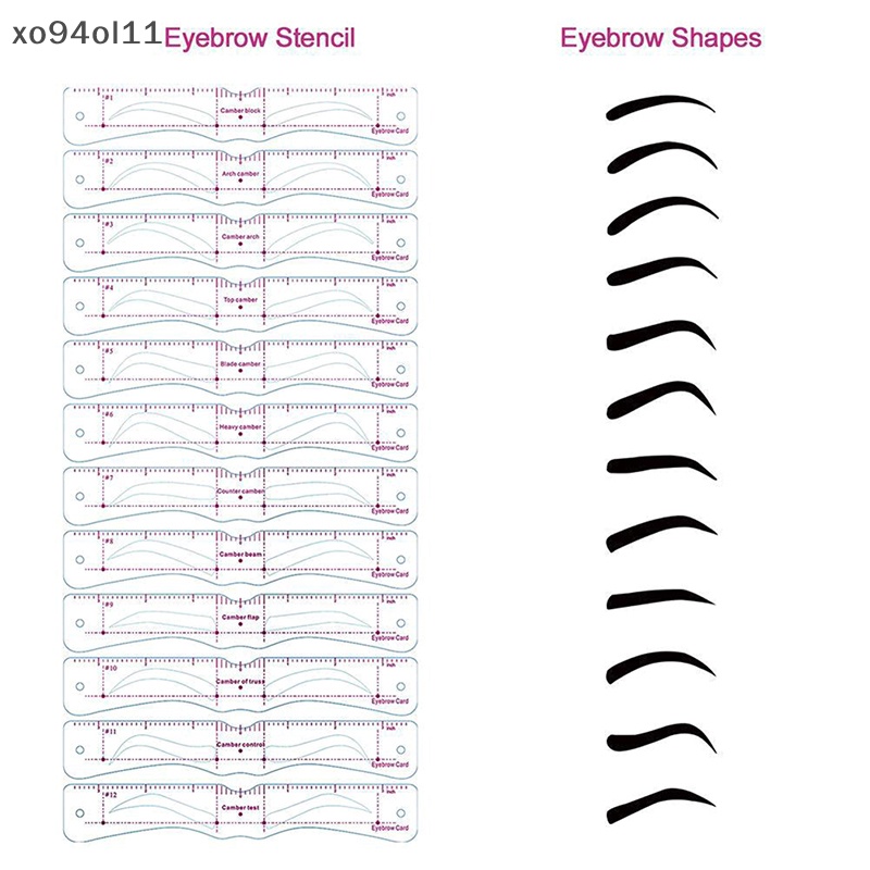 Xo 12pcs Reusable Eye Brow Drawing Guide Stensil Alis Set Makeup Card Kit OL