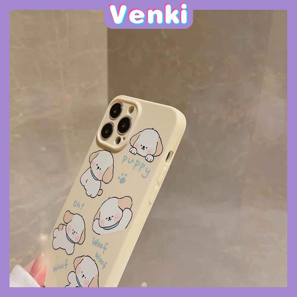 Venki - Untuk Iphone11 iPhone Case Pink Glossy Film TPU Lembut Shockproof Fase Cover Protection Cute White Puppy Kompatibel Dengan Iphone14 13 Pro max 12 Pro max xr xs max 7Plus 8Plus