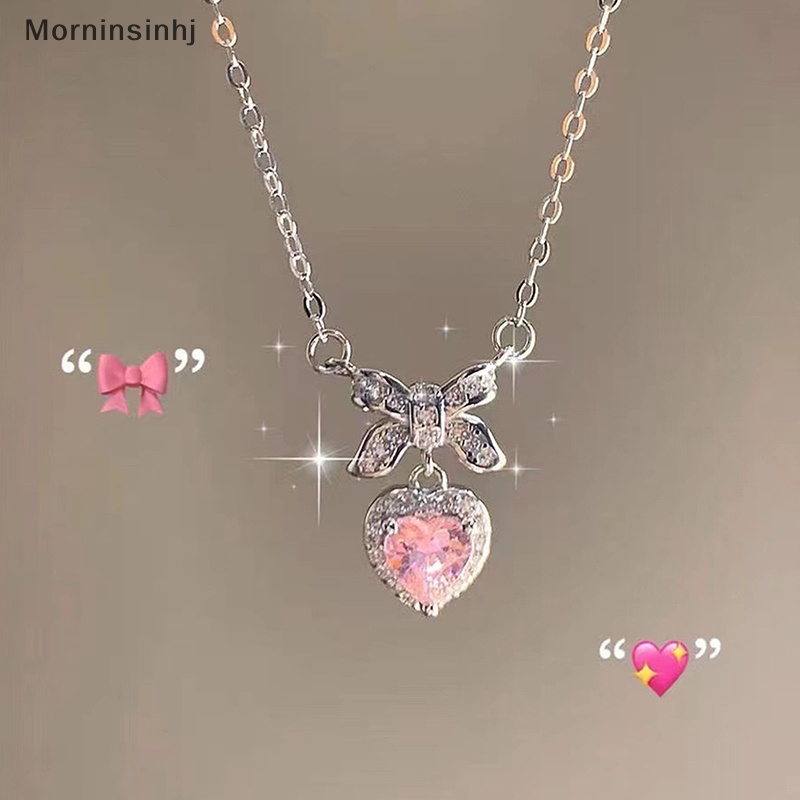 Mornin Fashion Pink Ikatan Simpul Hati Zirkon Kalung Pesona Aesthetic Klavikula Rantai Kalung Untuk Wanita Valenes Hari Hadiah Pesta Perhiasan id