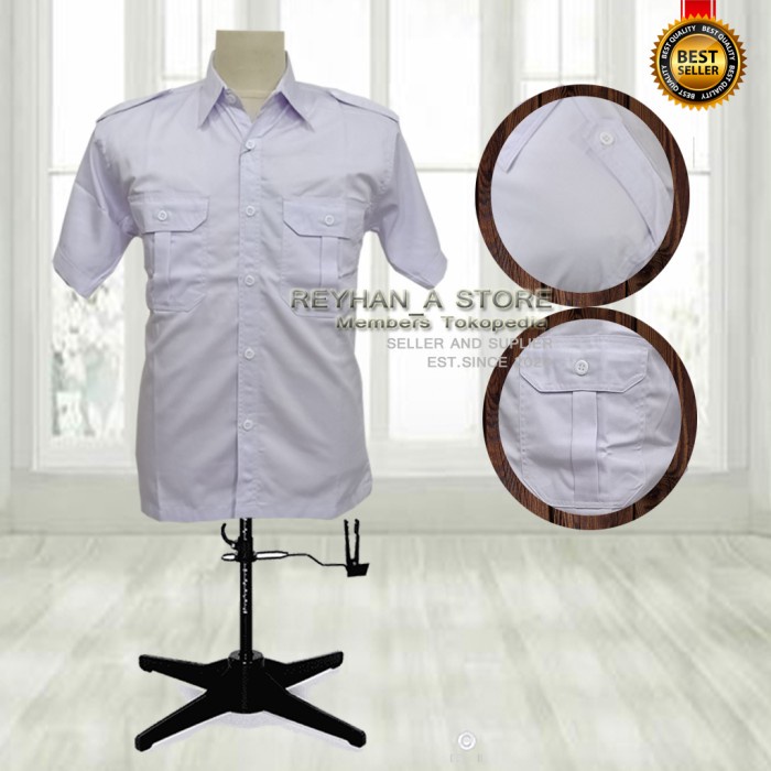 Kemeja PDH PDL PNS Putih Hitam Pria Lengan Pendek Kerja Kantor - Cream, M