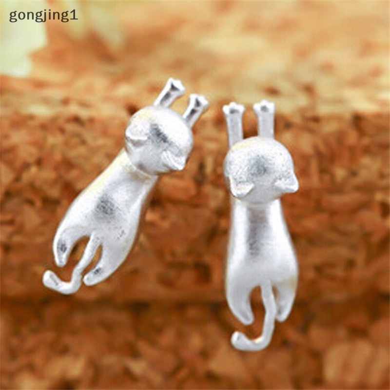 Ggg Fashion Halus Mungil Lucu Kucing Anting Chic Perak Disepuh Kitty Stud Earrings ID