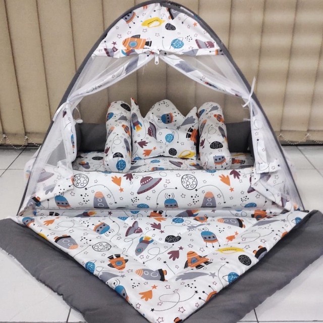 BEST-SELLER Kasur Bayi Kelambu dan-Bedcover Motif Archery x Polkadot-navy CBNK 029 PLUS NON FURING