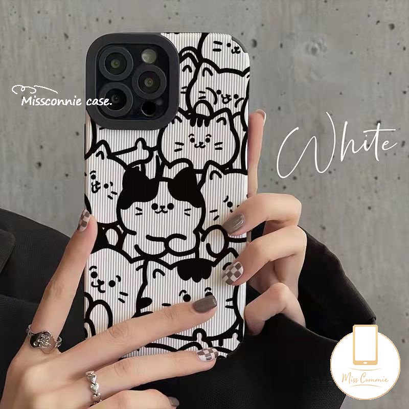 IPHONE Case Shockproof Monster Kecil Lucu Gaya Korea Kompatibel Untuk Iphone12 11 13 14 Pro MAX XR 7 8 Plus X XS MAX 7Plus Lovely Monster University Leather Texture Cover