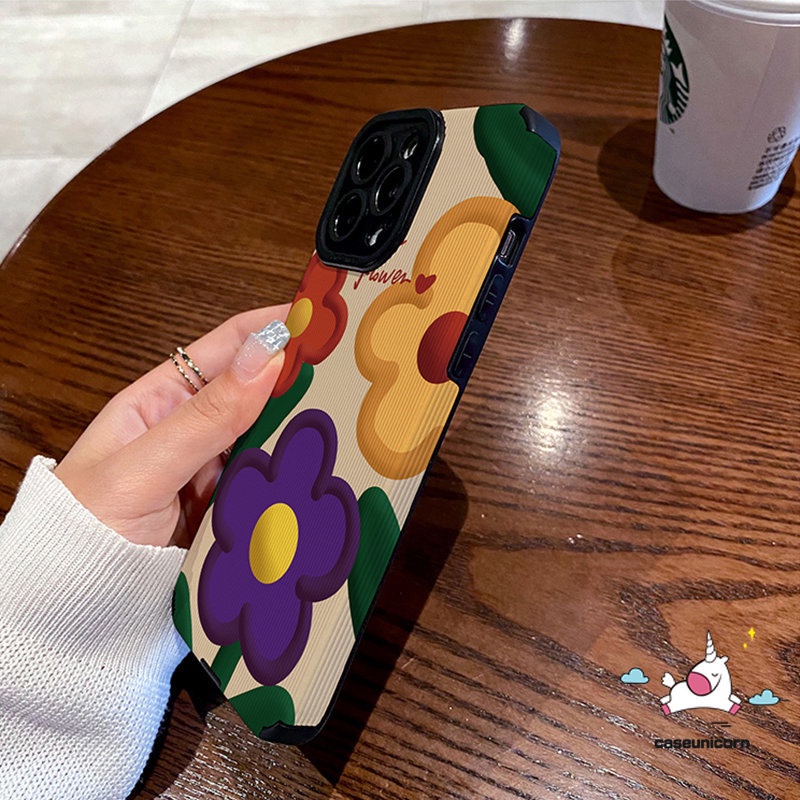 IPHONE Kartun Art Bunga Warna-Warni Tekstur Kulit Case Kompatibel Untuk Iphone11 13 12 XR X 14 Pro MAX 7 8 Plus XS MAX Lucu Strawberry Bear Manyo Sesame Street Elmo Shockproof Soft Cover