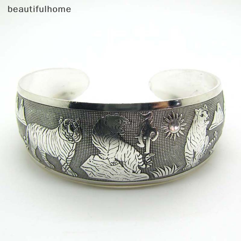 {Cantikrumah} Hot! Gelang Bangle Totem Macan Putih Perak Tibet Baru Cuff Bracelet.