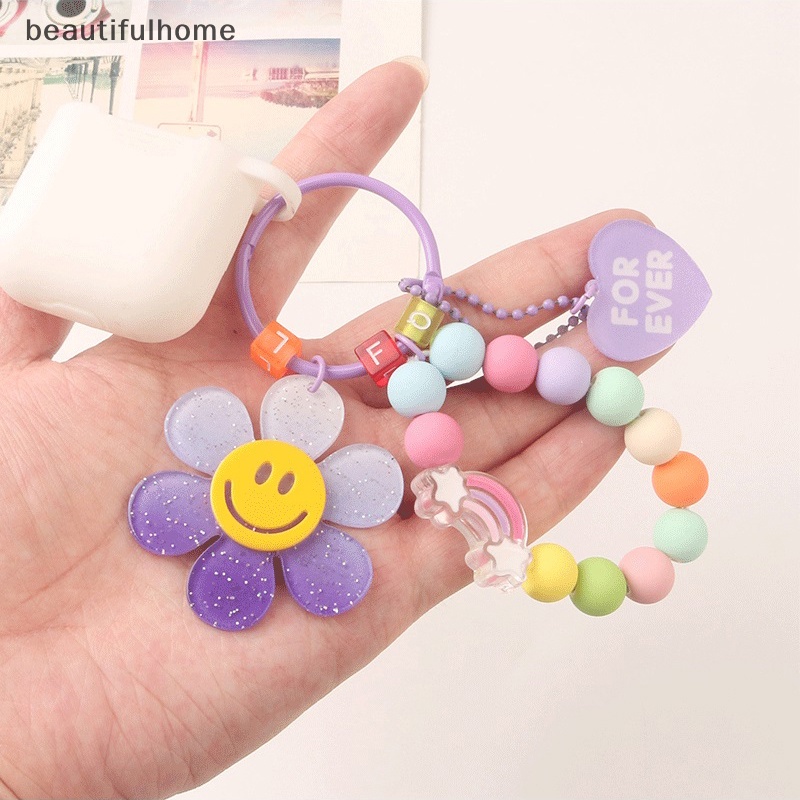 {Cantikrumah} Pendnat Bunga Matahari Lucu Gantungan Kunci Untuk Wanita Gaya Korea Tas Gantungan Kunci Berwarna Manik-Manik Gelang Keyrings Aksesoris Untuk Earphone.