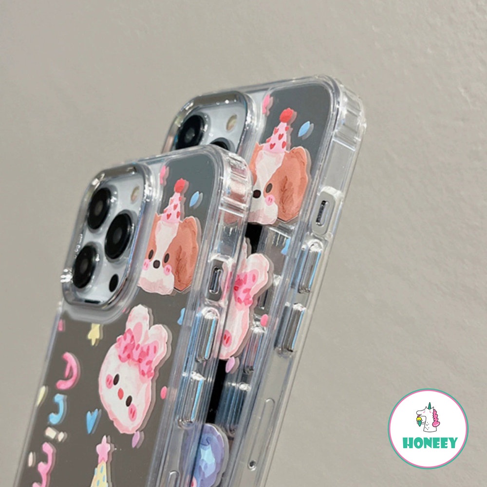 Ins Lovely Party Animals Phone Case Kompatibel Untuk iPhone 14 Pro Max13 12 Pro Max Case iPhone 11cermin Makeup Shockproof Sarung Handphone