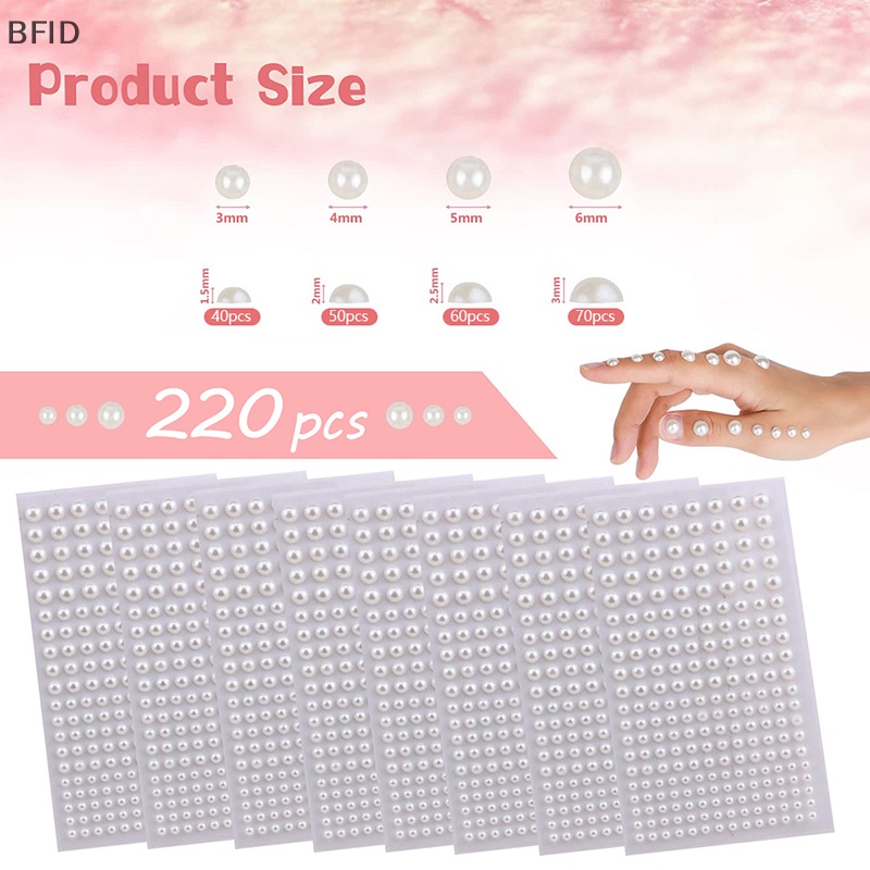 [BFID] 220pcs Mix 3mm /4mm/5mm/6mm Rambut Mutiara Stick On Self Adhesive Pearls Stickers Face Pearls Stiker Untuk Rambut Wajah Makeup Kuku DIY Kerajinan Tangan [ID]