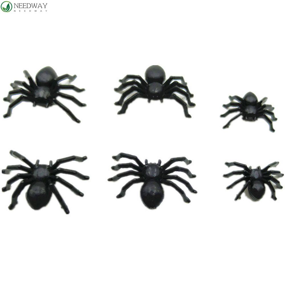 Needway Horror Black Spider 50 Pcs Plastik Hitam Mainan Rumit Laba-Laba Palsu Web Bar Pesta Halloween Decoratio Bercanda Mainan Halloween Prank Props