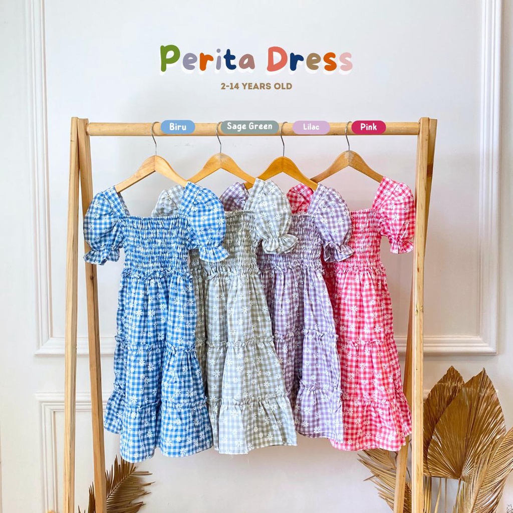 Dress Gaun Pesta Baju Anak Perempuan Bahan Katun Usia 2 Hingga 14 Tahun Model Perita Marves