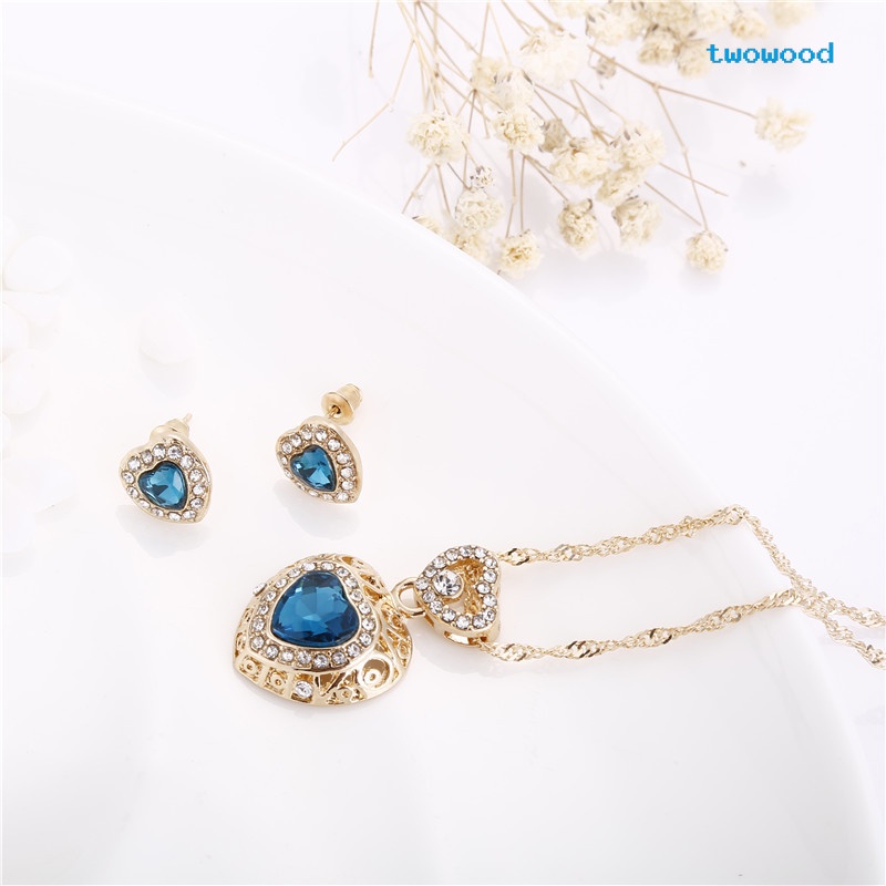 Twowood Kristal Kalung Anting Set Perhiasan Wanita Perhiasan Grosir Perhiasan Berlian