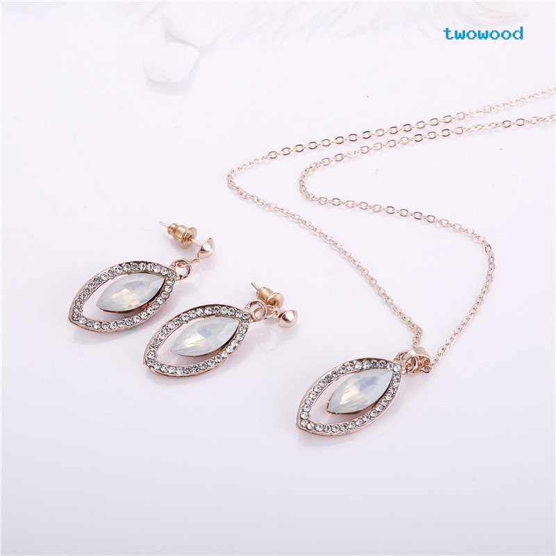 Twowood Fashionable set Kalung Kristal Berlebihan Kalung Pengantin Tetesan Air Dua Potong batch