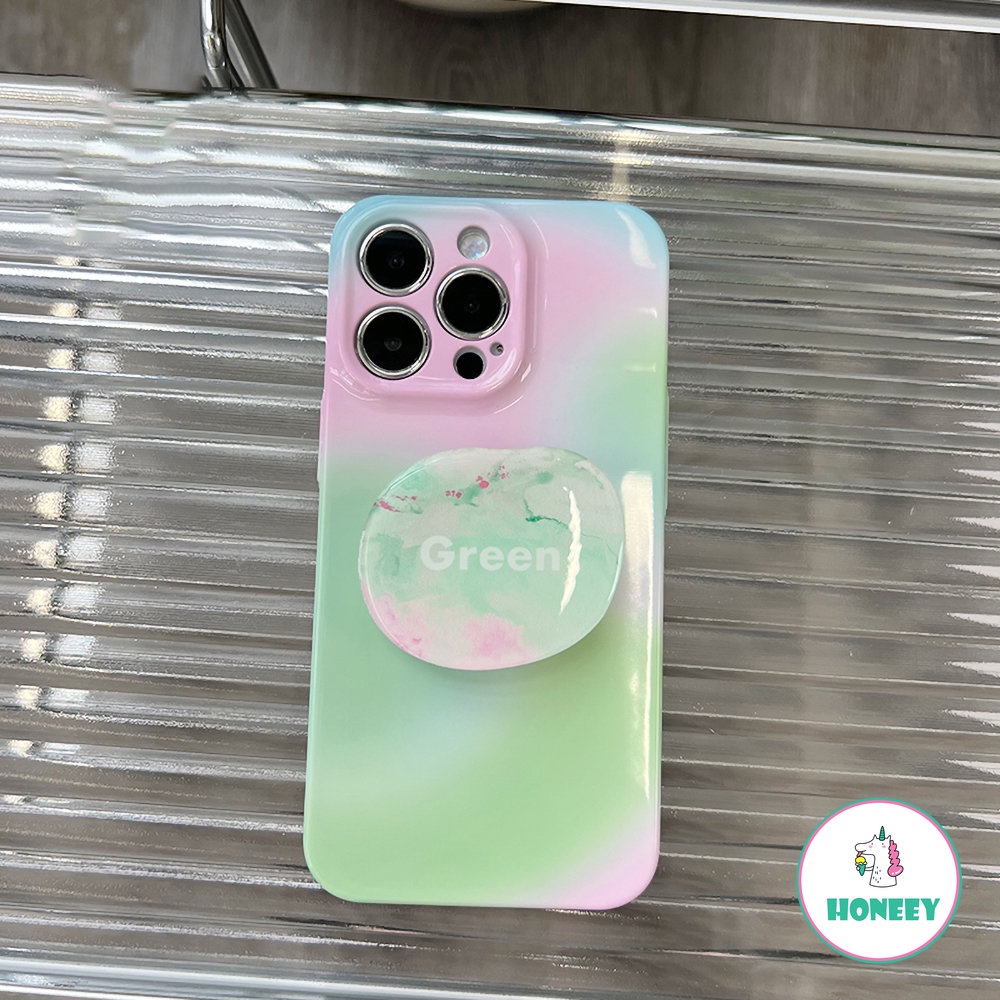 IPHONE Stand Phone Case Motif Batu Pink Hijau Gradasi Warna-Warni Untuk Iphone14 13 12 11 Pro Max X XR XSMAX 78 Plus SE Shockproof Film Hard Shell