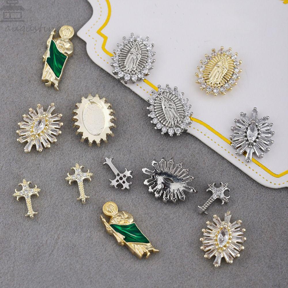 Agustina Manicure Bless Dekorasi 3D Buddha Cross Perhiasan Zirkon Nail Art Charms