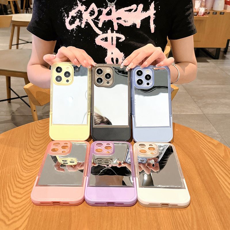 Simple Popsocket Mirror Soft TPU Case HP iP iPhone 6 6S 7 8 14 + Plus SE 2020 2022 X XS XR 11 12 13 Pro Max 6Colors FTD Casing Apple