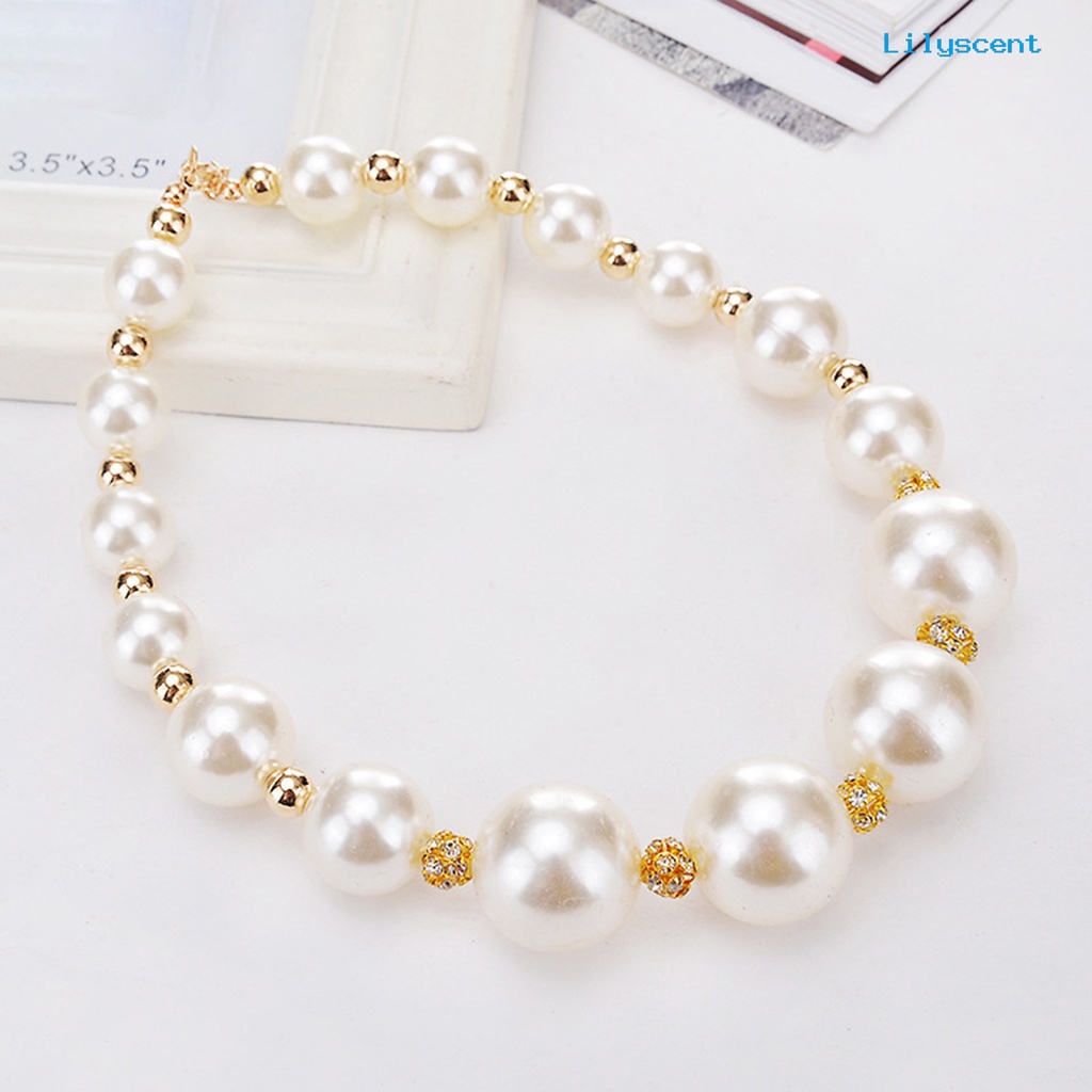 [LS]Faux Kalung Wanita Mutiara Berlian Imitasi Bahan Alloy Bulat Tipe Pendek Necklace Untuk Valentine Day