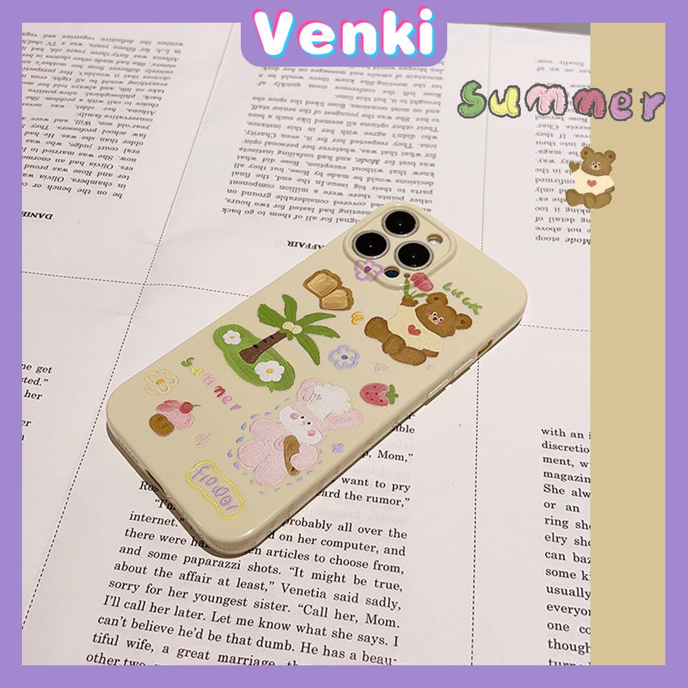 VENKI - Untuk iPhone 11 iPhone Case Cream Glossy Film TPU Soft Shockproof Phase Cover Protection Cute Bear Coco Kompatibel dengan iPhone 14 13 Pro max 12 Pro Max xr xs max 7 8Plus