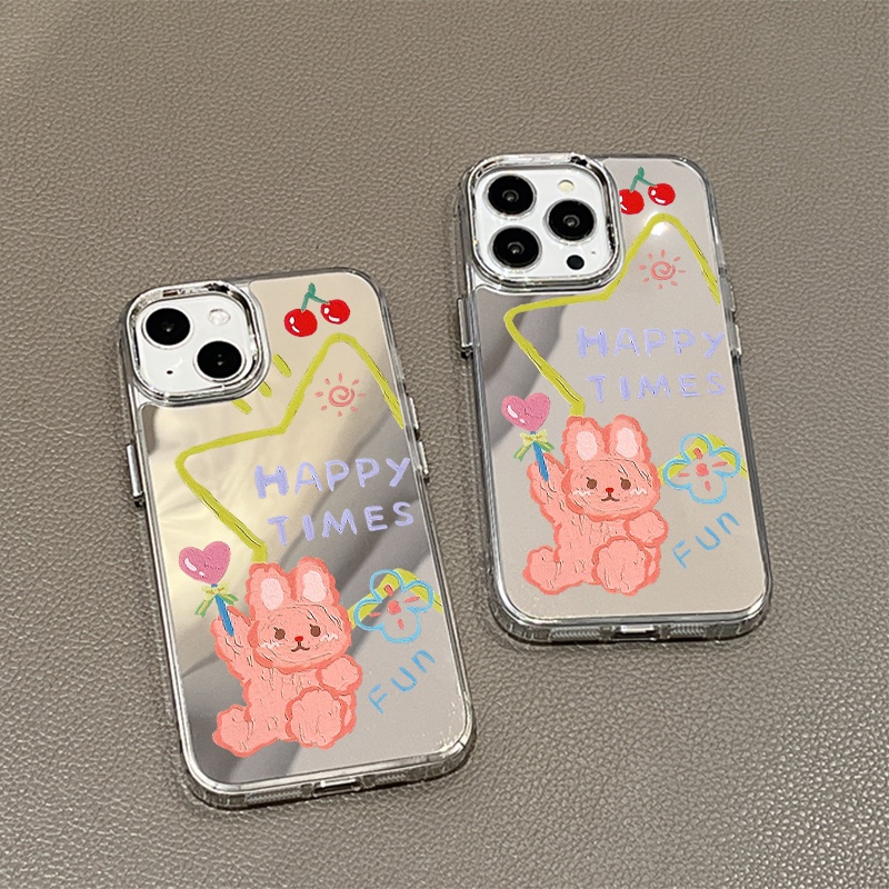 IPHONE Casing Ponsel Cermin Beruang Lucu Kompatibel Untuk Iphone11 12 13 14 12Pro 13Pro 14Pro Pro Max XR X XS Max Electroplating Tombol Perlindungan Mirror Cover