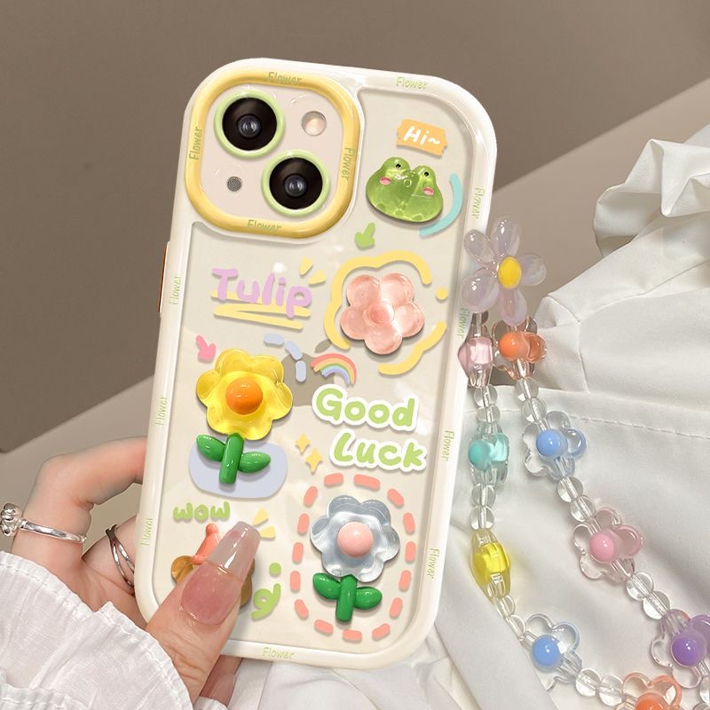 Stereoscopic Doll Puff Crystal Flower Frog Silicone SoftCase IPhone XR XS Max 11 12 13 14 Pro Max 14 Plus Girl Woman's Fashion Pretty Cute Phone Case