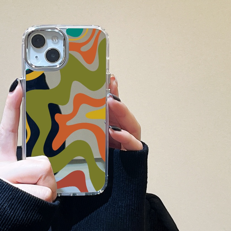IPHONE Art Lukisan Cermin Ponsel Case Kompatibel Untuk Iphone11 12 13 14 12Pro 13Pro 14Pro Pro Max XR X XS Max Electroplating Tombol Perlindungan Mirror Cover