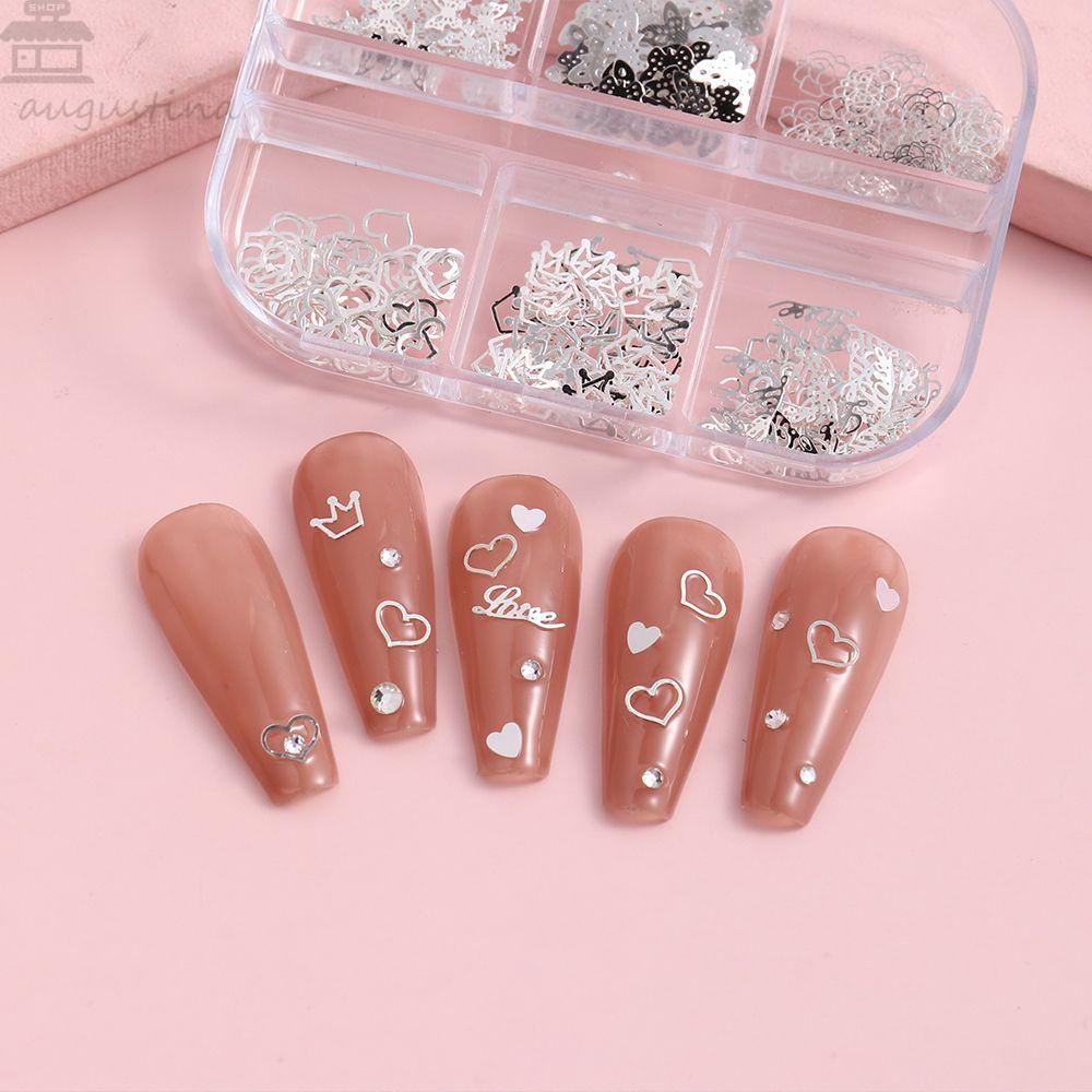 AUGUSTINA Agustina 3D Nail Art Dekorasi Perak INS Nail Tips Nail Flakes Perlengkapan Salon DIY Manicure Aksesoris Nail Sequin