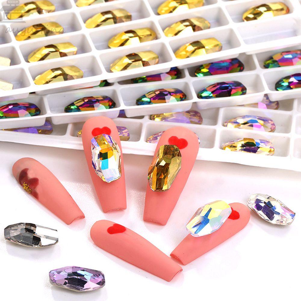 AUGUSTINA Agustina Nail Art Rhinestones Aurora Warna-Warni Wanita Menunjuk Kembali Kaca Manikur Aksesoris DIY Craft Nail Charms